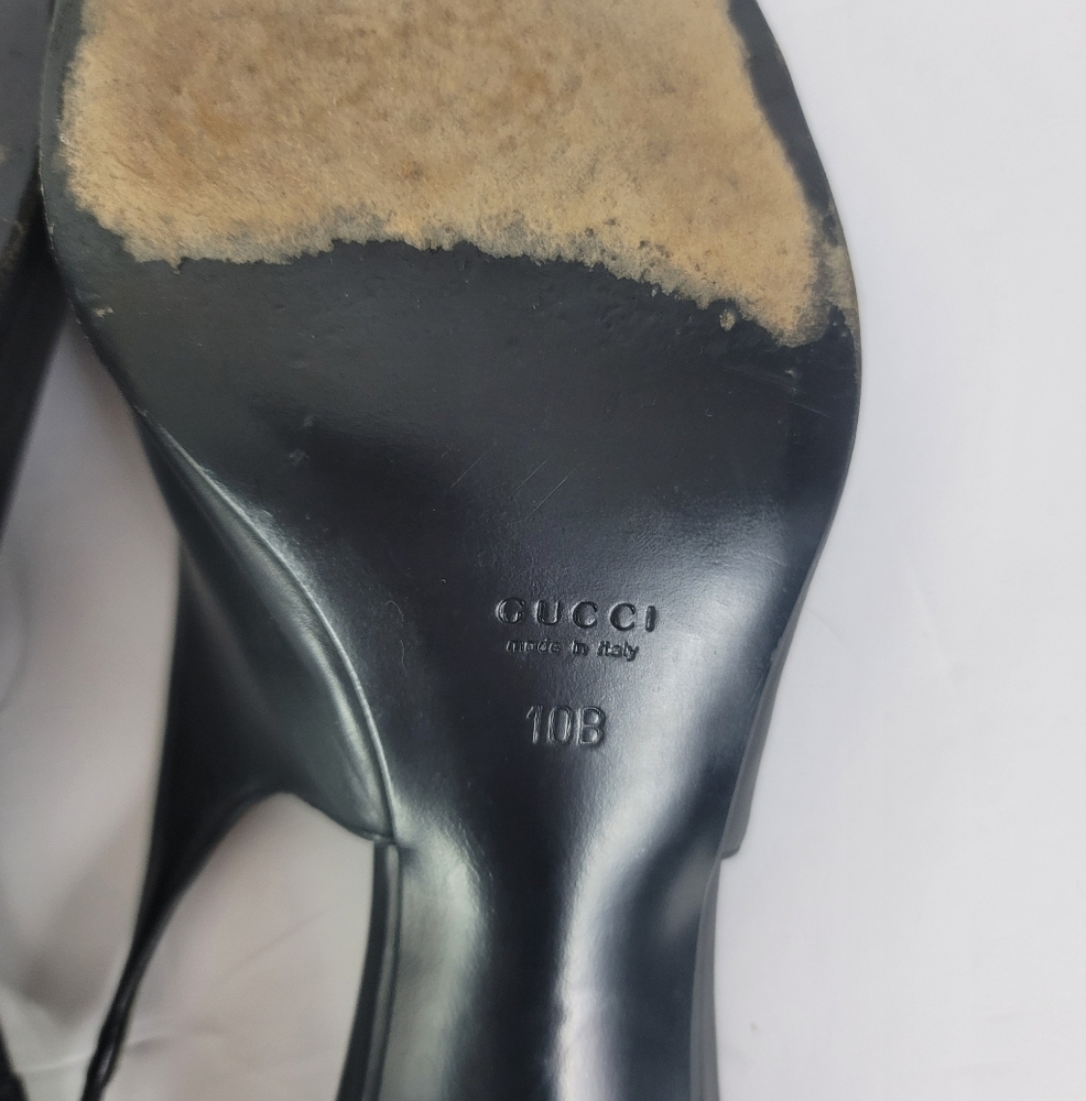 Gucci Vintage 90s Y2K Black And Green Leather Sling Back Kitten Heels Size 10 - Picture 2 of 14